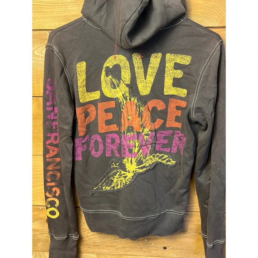 Gap Brown San Francisco Love Peace Forever Graphic Full Zip Hoodie Grunge Y2K - Picture 4 of 10